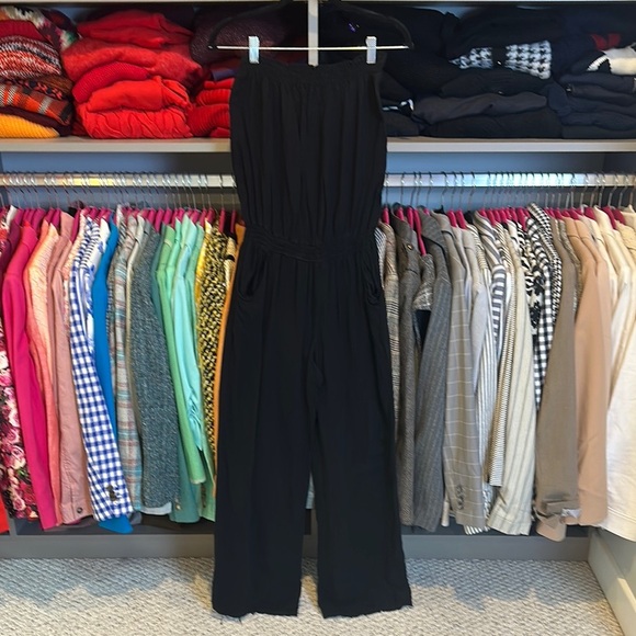 Vintage Touch Me black strapless elastic waistband 2 pocket jumpsuit size M - Picture 1 of 3